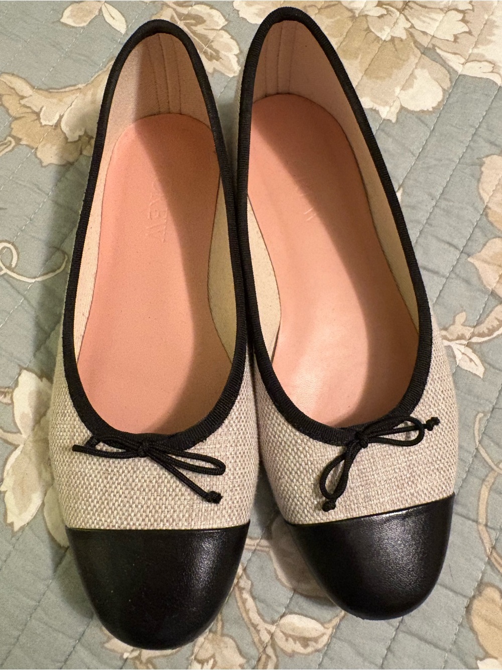 J. Crew Two-Tone Cream and Black Cap-Toe Ballet Flats